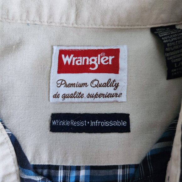 Wrangler Shirt Wrinkle Resistant Men's Large Blue Plaid Short Sleeve Button Down - Picture 7 of 9